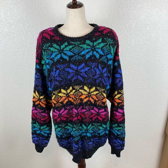 Vintage Retro Partners Nordic Sweater women’s L* rainbow snowflake long pullover - Picture 1 of 9
